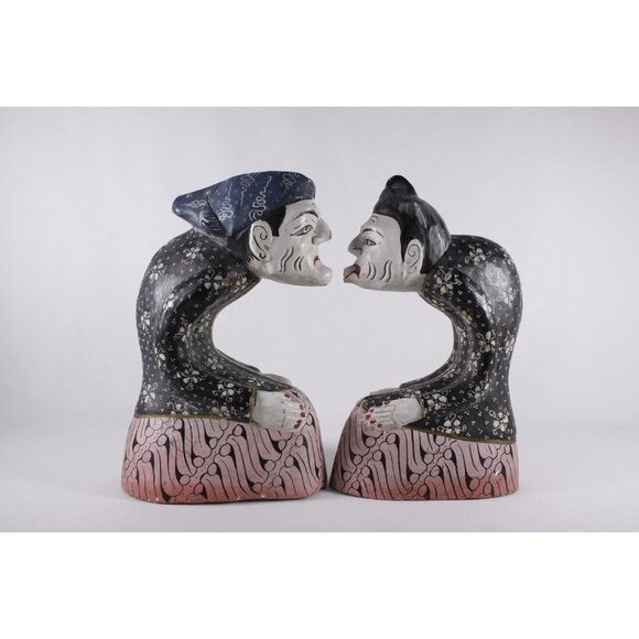 Rare Pair Javanese servant figurines 10" / 25 cm, Wooden wajang East - Picture 9 of 10